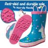 K KomForme Kids Rain Boots Waterproof Printed Rubber boots with Handles, Size 1 Big Kid, Sleepy Unicorn