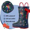 K KomForme Kids Rain Boots Waterproof Printed Rubber boots with Handles(Beautiful Garden)
