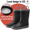 K KomForme Kids Rain Boots Waterproof Printed Rubber boots with Handles(Black)