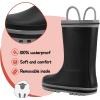 K KomForme Kids Rain Boots Waterproof Printed Rubber boots with Handles(Black)