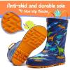 K KomForme Kids Rain Boots Waterproof Printed Rubber boots with Handles(Blue Dinosaur)