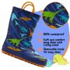 K KomForme Kids Rain Boots Waterproof Printed Rubber boots with Handles(Blue Dinosaur)