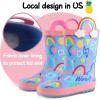 K KomForme Kids Rain Boots Waterproof Printed Rubber boots with Handles(Blue Rainbow)