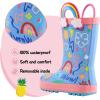 K KomForme Kids Rain Boots Waterproof Printed Rubber boots with Handles(Blue Rainbow)