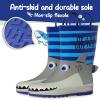 K KomForme Kids Rain Boots Waterproof Printed Rubber boots with Handles(Blue Shark)