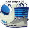K KomForme Kids Rain Boots Waterproof Printed Rubber boots with Handles(Blue Shark)