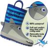 K KomForme Kids Rain Boots Waterproof Printed Rubber boots with Handles(Blue Shark)