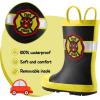 K KomForme Kids Rain Boots Waterproof Printed Rubber boots with Handles(Fire Chief)
