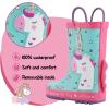 K KomForme Kids Rain Boots Waterproof Printed Rubber boots with Handles(Glitter Unicorn)