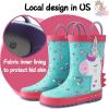 K KomForme Kids Rain Boots Waterproof Printed Rubber boots with Handles(Glitter Unicorn)