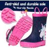 K KomForme Kids Rain Boots Waterproof Printed Rubber boots with Handles(Glitter Unicorn Star)