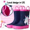 K KomForme Kids Rain Boots Waterproof Printed Rubber boots with Handles(Glitter Unicorn Star)
