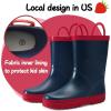 K KomForme Kids Rain Boots Waterproof Printed Rubber boots with Handles(Navy)