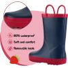 K KomForme Kids Rain Boots Waterproof Printed Rubber boots with Handles(Navy)
