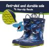 K KomForme Kids Rain Boots Waterproof Printed Rubber boots with Handles(Navy Shark)