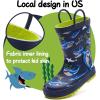 K KomForme Kids Rain Boots Waterproof Printed Rubber boots with Handles(Navy Shark)