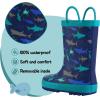 K KomForme Kids Rain Boots Waterproof Printed Rubber boots with Handles(Ocean World)