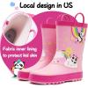 K KomForme Kids Rain Boots Waterproof Printed Rubber boots with Handles(Pink Panda)