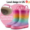 K KomForme Kids Rain Boots Waterproof Printed Rubber boots with Handles(Pink Rainbow)