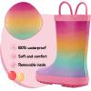 K KomForme Kids Rain Boots Waterproof Printed Rubber boots with Handles(Pink Rainbow)