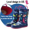 K KomForme Kids Rain Boots Waterproof Printed Rubber boots with Handles(Purple Dinosaur)