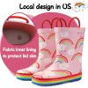K KomForme Kids Rain Boots Waterproof Printed Rubber boots with Handles(Rainbow Cloud)