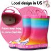 K KomForme Kids Rain Boots Waterproof Printed Rubber boots with Handles(Unicorn Kisses)