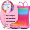 K KomForme Kids Rain Boots Waterproof Printed Rubber boots with Handles(Unicorn Kisses)
