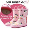 K KomForme Kids Rain Boots Waterproof Printed Rubber boots with Handles(Unicorn Life)