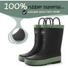 K KomForme Kids Rain Boots, Waterproof Rubber Matte Boots with Easy-on Handles(Black)