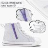 K KomForme Kids Sneakers for Boys and Girls Toddler Canvas High Top Walking Causal Shoes with Zipper(White Glitter)
