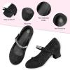 K KomForme Mary Jane Shoes with Low Heel Rhinestones Princess Flats Dress Pump Shoes for Little Kid/Big Kid(Black Glitter)