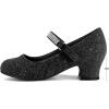 K KomForme Mary Jane Shoes with Low Heel Rhinestones Princess Flats Dress Pump Shoes for Little Kid/Big Kid(Black Glitter)