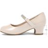 K KomForme Mary Jane Shoes with Low Heel Rhinestones Princess Flats Dress Pump Shoes for Little Kid/Big Kid(Cream)