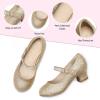 K KomForme Mary Jane Shoes with Low Heel Rhinestones Princess Flats Dress Pump Shoes for Little Kid/Big Kid(Gold Glitter)
