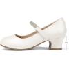 K KomForme Mary Jane Shoes with Low Heel Rhinestones Princess Flats Dress Pump Shoes for Little Kid/Big Kid(Ivory White)