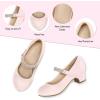 K KomForme Mary Jane Shoes with Low Heel Rhinestones Princess Flats Dress Pump Shoes for Little Kid/Big Kid(Light Pink)