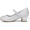 K KomForme Mary Jane Shoes with Low Heel Rhinestones Princess Flats Dress Pump Shoes for Little Kid/Big Kid(Silver Glitter)