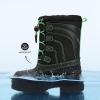 K KomForme Snow Boots for Boys Insulated Waterproof Fur Lined Warm Shoes for Outdoor (Toddler/Little Kid/Big Kid)(Black/Green)