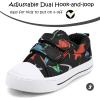 K KomForme Toddler Boys & Girls Shoes Kids Canvas Sneakers with Cartoon Dual Hook and Loops(Black Dinosaur)
