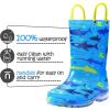 K KomForme Toddler Light Up Rain Boots Patterns and Glitter Rain Boots for Girls Boys with Handles,Blue shark,10