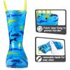 K KomForme Toddler Light Up Rain Boots Patterns and Glitter Rain Boots for Girls Boys with Handles,Blue shark,10