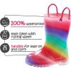 K KomForme Toddler Light Up Rain Boots Patterns and Glitter Rain Boots for Girls Boys with Handles,Rainbow Gradient,3