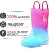 K KomForme Toddler Light Up Rain Boots for Girls Boys Waterproof Rain Boots with Handles Outdoors(Blue Pink Unicorn)
