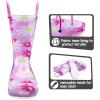 K KomForme Toddler Light Up Rain Boots for Girls Boys Waterproof Rain Boots with Handles Outdoors(Purple Flower)