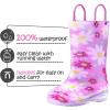 K KomForme Toddler Light Up Rain Boots for Girls Boys Waterproof Rain Boots with Handles Outdoors(Purple Flower)