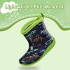 K KomForme Toddler Rain Boots Baby Easy-on Rain Shoes Lightweight Waterproof for Boys and Girls(Green Dinosaur Bones)