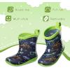 K KomForme Toddler Rain Boots Baby Easy-on Rain Shoes Lightweight Waterproof for Boys and Girls(Green Dinosaur Bones)