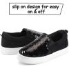 K KomForme Toddler Slip on Sneakers Girls Sparkle Sequins Canvas Walking Shoes(Black)
