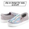 K KomForme Toddler Slip on Sneakers Girls Sparkle Sequins Canvas Walking Shoes(Grey Colorful)